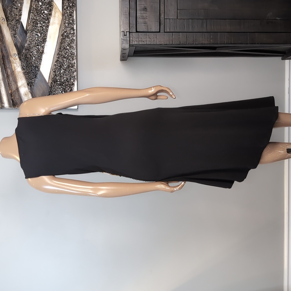 Michael Kors Asymmetric Midi Dress Gold Zipper Sleeveless Black Size Medium - Picture 8 of 12